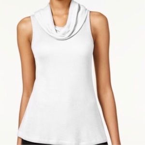 Super Soft Ribbed White Top NWOT Ultra Flirt Cowl Neck Sleeveless, Size S